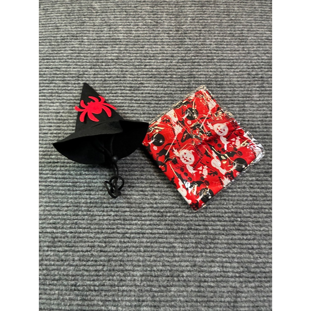 Halloween Pet Costume Set Black Witch Hat Red Spider and Pumpkin Bandana Cat Dog